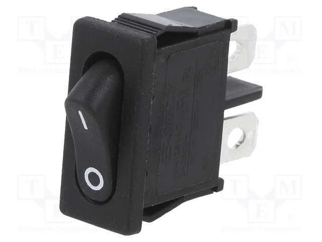 ROCKER, SPST, Pos: 2, ON-OFF, 6A/250VAC, preto, R.