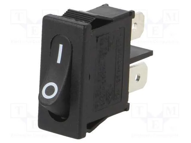 ROCKER, SPST, Pos: 2, OFF-ON, 6A/250VAC, preto, R.