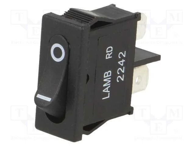 ROCKER, SPST, Pos: 2, OFF-ON, 6A/250VAC, preto, R.