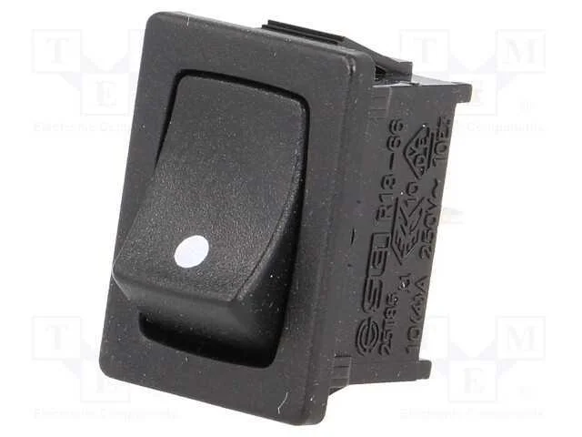 ROCKER, SPST, Pos: 2, OFF-(ON), 10A/250VAC, preto.