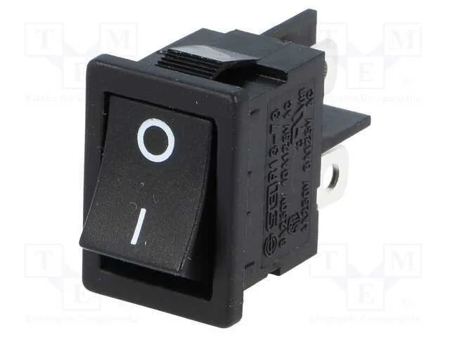 ROCKER, DPST, Pos: 2, ON-OFF, 6A/250VAC, preto, n.