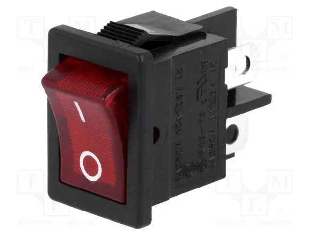 ROCKER, DPST, Pos: 2, ON-OFF, 6A/250VAC, vermelho.