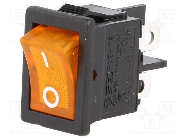 ROCKER, DPST, Pos: 2, ON-OFF, 6A/250VAC, laranja,.