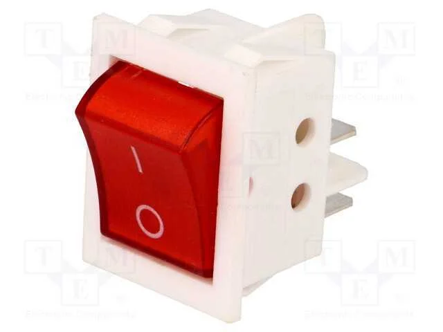 ROCKER, DPST, Pos: 2, ON-OFF, 15A/250VAC, vermelh.