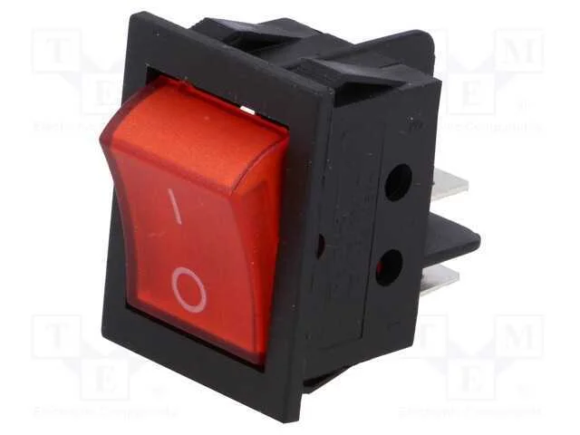 ROCKER, DPST, Pos: 2, ON-OFF, 15A/250VAC, vermelh.