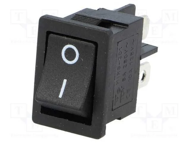 ROCKER, DPST, Pos: 2, ON-OFF, 3A/250VAC, preto, n.