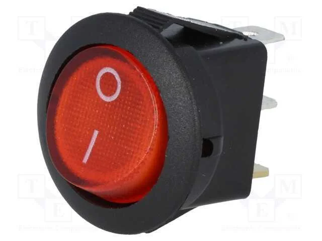 ROCKER, SPST, Pos: 2, ON-OFF, 6,5A/250VAC, vermel.