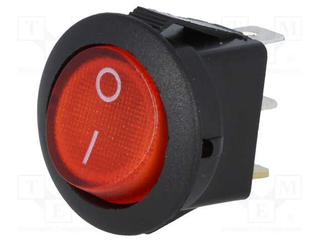Rocker, Spst, Pos: 2, On-Off, 6,5a/250vac, Vermelho, 35mo, -30÷80c