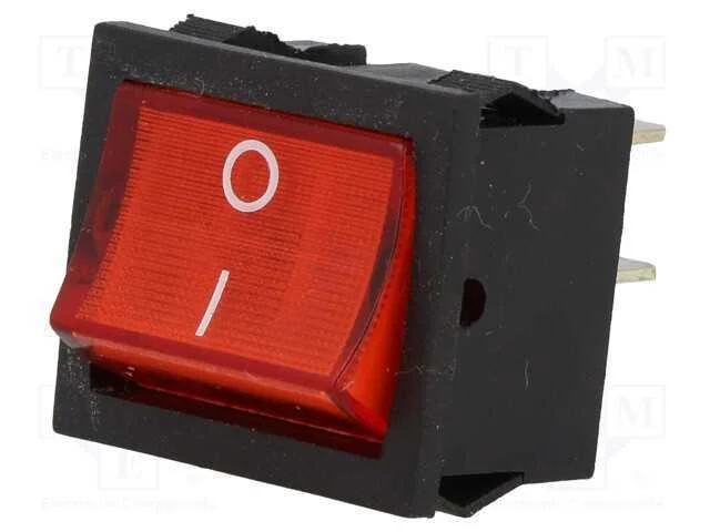 ROCKER, DPST, Pos: 2, ON-OFF, 6A/250VAC, vermelho.