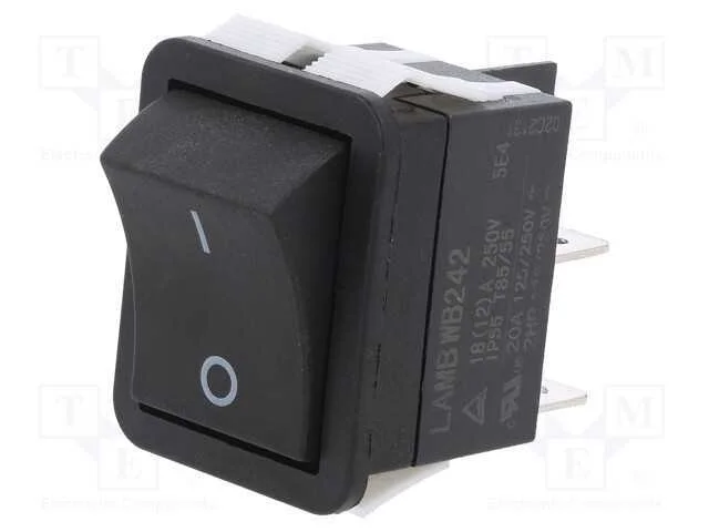 ROCKER, SPST-NO, Pos: 2, ON-OFF, 20A/125VAC, 50mO.