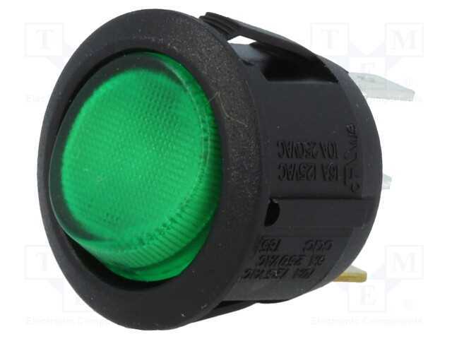 ROCKER, SPST, Pos: 2, ON-OFF, 10A/250VAC, 10A/24V.