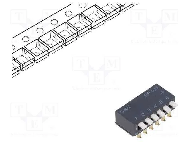 Interruptor: Dip-Switch, Quantidade de Secções: 6, Off-On, Pos: 2