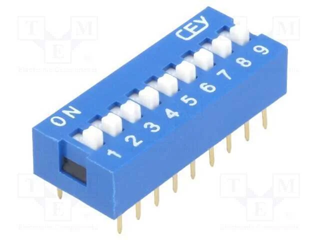 Interruptor: DIP-SWITCH, Quantidade de secções: 9.