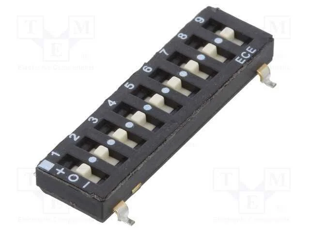Interruptor: DIP-SWITCH, Quantidade de secções: 9.