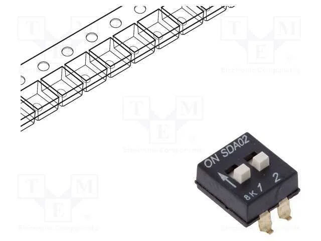 Interruptor: DIP-SWITCH, Quantidade de secções: 2.
