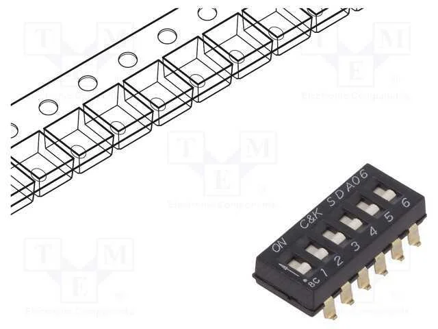 Interruptor: DIP-SWITCH, Quantidade de secções: 6.