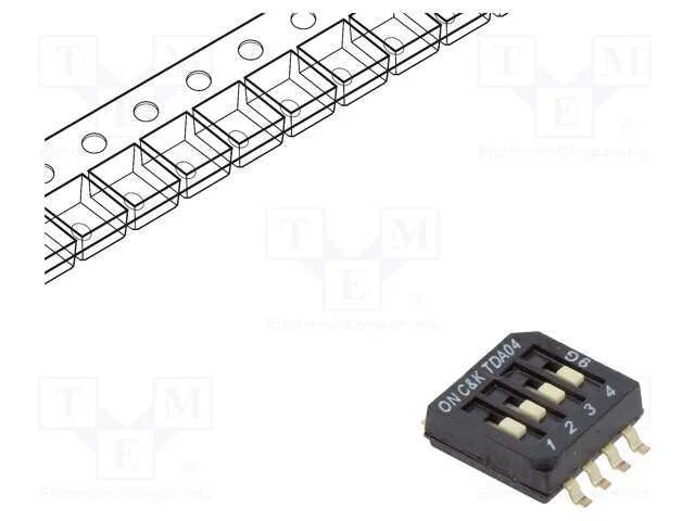 Interruptor: DIP-SWITCH, Quantidade de secções: 4.