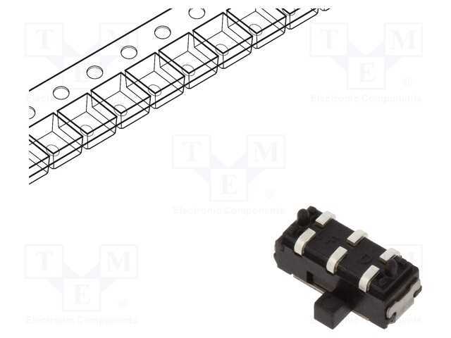 Interruptor Deslizante, Pos: 2, DPDT, 0,3A/6VDC, O