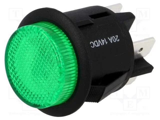 Interruptor: de Pressão, Pos: 2, Dpst-No, 20a/12vdc, Off-On, Verde