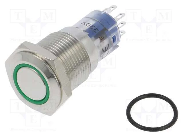 Interruptor: Antivandalismo, Dpdt, 3a/250vac, Ip67, On-(On), Verde