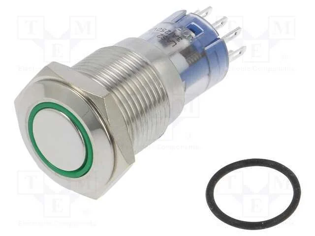 Interruptor: Antivandalismo, Dpdt, 3a/250vac, Ip67, On-(On), Verde