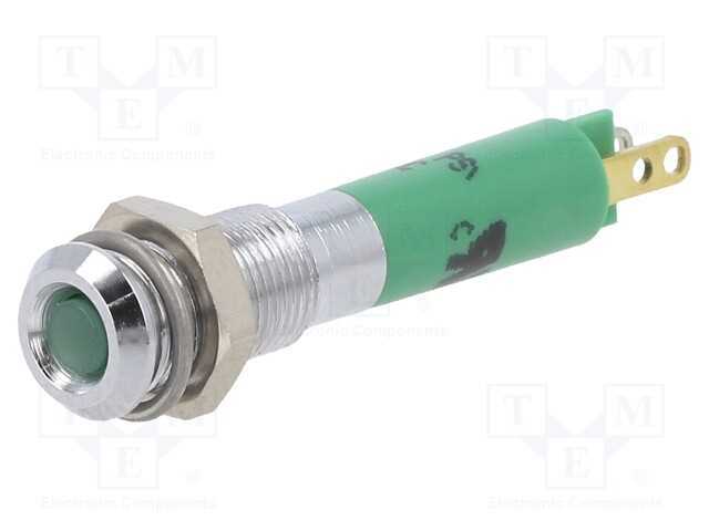Luz indicadora: LED, plana, verde, 24VDC, 6mm, me.