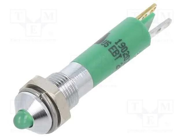 Luz indicadora: LED, convexa, verde, 24VDC, 6mm, .