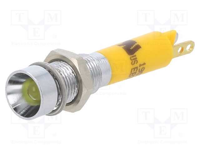 Luz indicadora: LED, côncavo, amarela, 24VDC, 6mm.