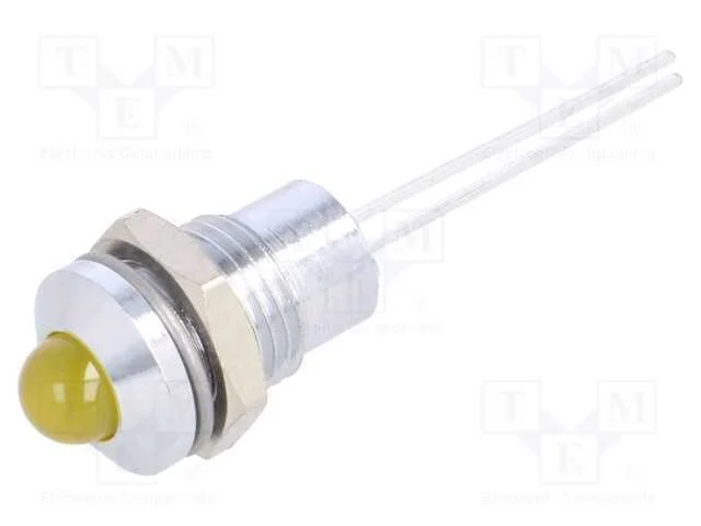 Luz indicadora: LED, convexa, amarela, 2,1VDC, 8m.