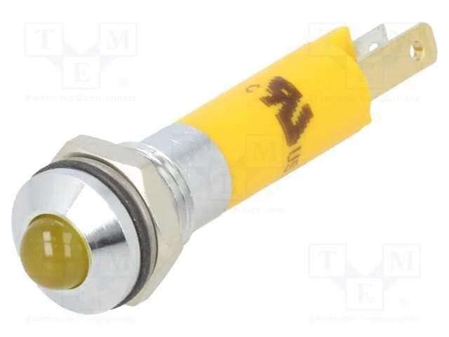 Luz indicadora: LED, convexa, amarela, 24VDC, 8mm.