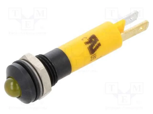 Luz indicadora: LED, convexa, amarela, 24VDC, 8mm.