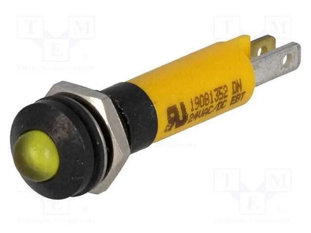Luz indicadora: LED, convexa, amarela, 24VDC, 8mm.