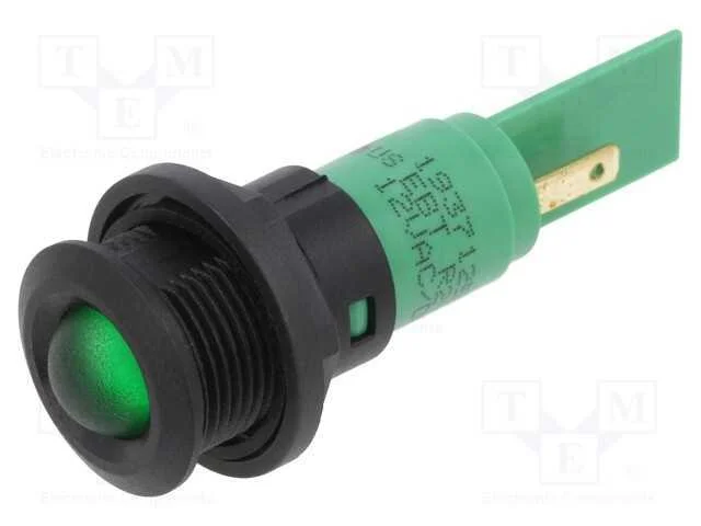 Luz indicadora: LED, verde, 12VDC, 12VAC, 16mm