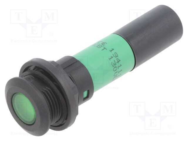 Luz indicadora: LED, plana, verde, 130VDC, 16mm