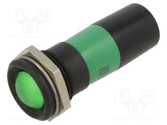 Luz indicadora: LED, verde, 230VAC, 22mm