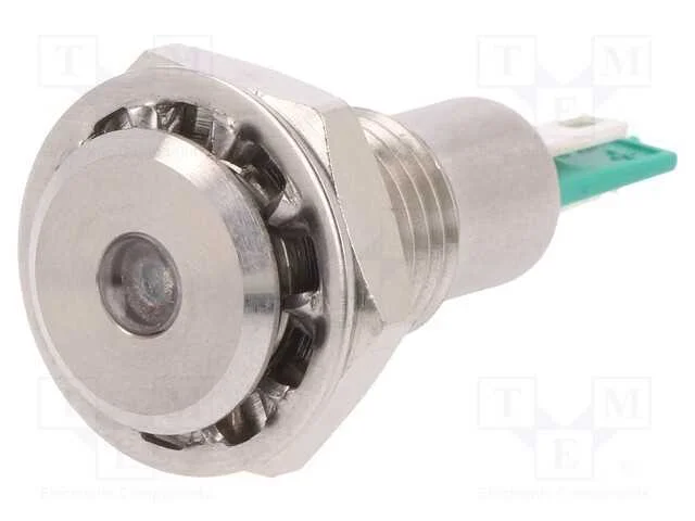 Luz indicadora: LED, plana, verde, 12VDC, 12,1mm,.