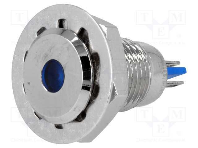 Luz indicadora: LED, plana, azul, 12VDC, 12mm, IP.