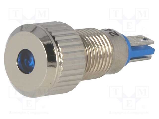 Luz indicadora: LED, plana, azul, 24VDC, 8mm, IP6.