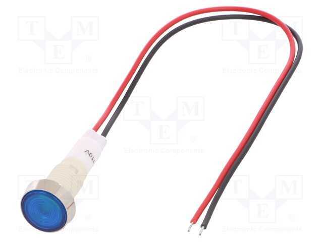 Luz indicadora: LED, plana, azul, 110VDC, 110VAC,.