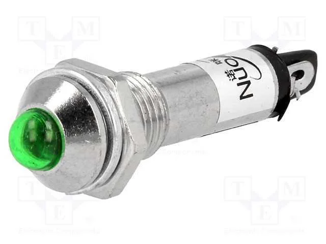 Luz Indicadora: Led, Convexa, Verde, 12vdc, 8,2mm, Ip40, Metal
