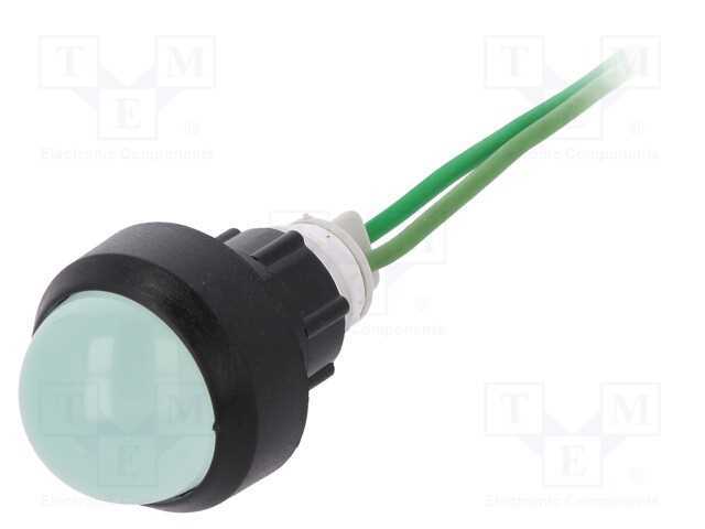 Luz indicadora: LED, convexa, verde, 230VAC, 13mm.