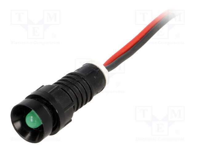 Luz indicadora: LED, côncavo, verde, 220VDC, 11mm.
