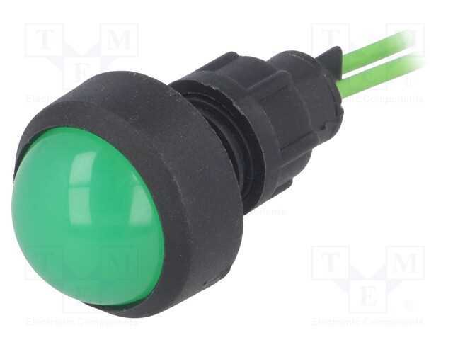 Luz indicadora: LED, convexa, verde, 230VAC, 13mm.