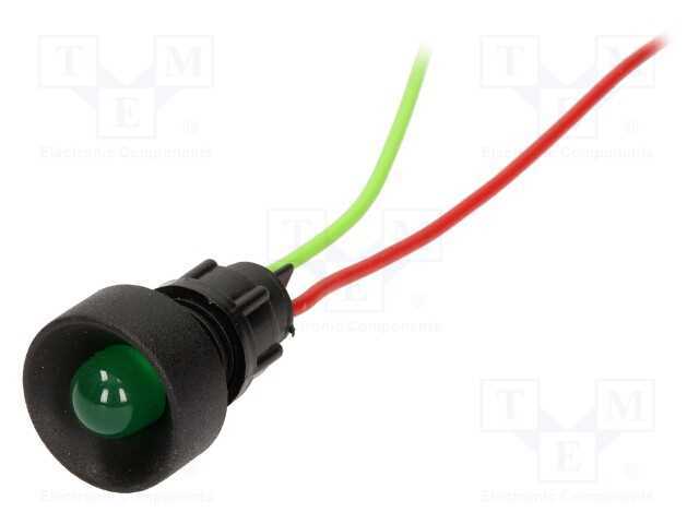 Luz indicadora: LED, côncavo, verde, 12÷24VDC, 12.