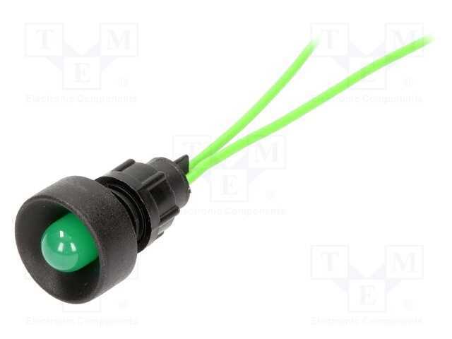 Luz indicadora: LED, côncavo, verde, 230VAC, 13mm.