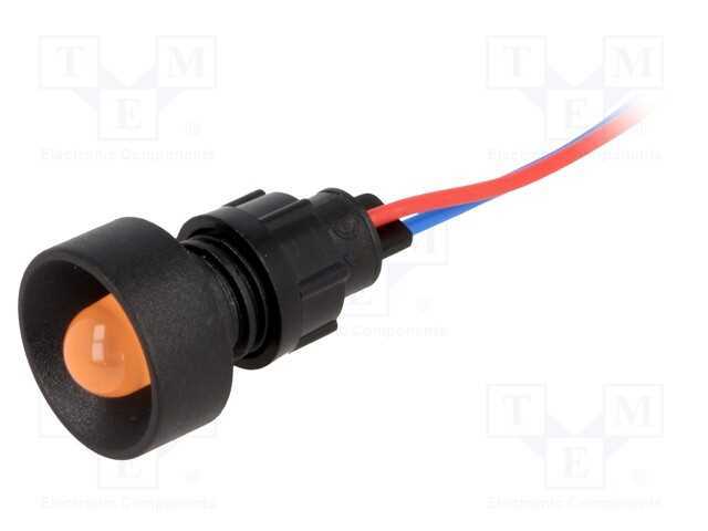 Luz indicadora: LED, côncavo, laranja, 12VDC, 12V.