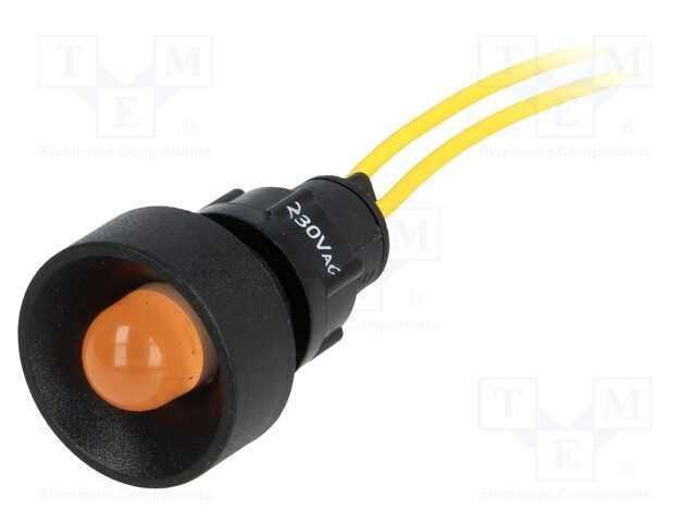 Luz indicadora: LED, côncavo, laranja, 230VAC, 13.