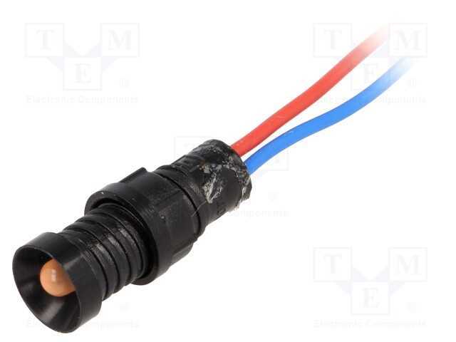 Luz indicadora: LED, côncavo, laranja, 12VDC, 12V.
