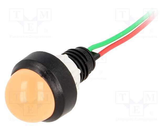 Luz indicadora: LED, convexa, laranja, 24VDC, 24V.
