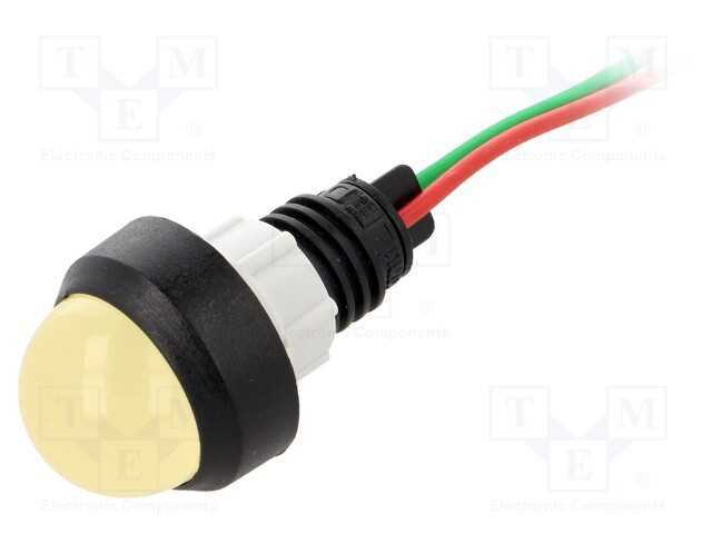 Luz indicadora: LED, convexa, amarela, 24VDC, 24V.